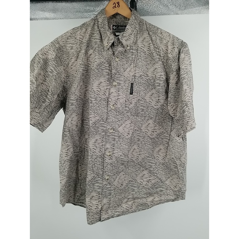 Columbia Mens Short Sleeve Fish All Over Print Button Up Medium Cotton Shirt